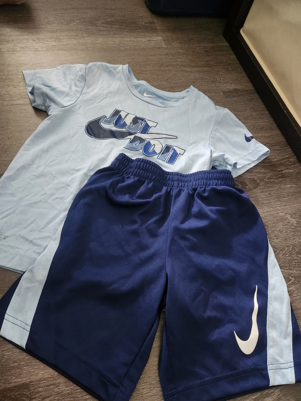 Nike Light Blue 'Just Do It' Tee with Navy Athletic Shorts Set Boys Size 5